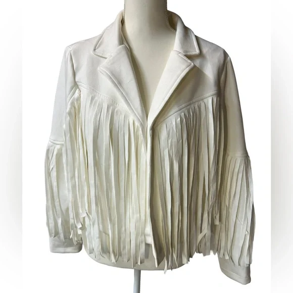 CHARTOU Women's Chic Cropped Tassel Fringe Faux Suede Moto Jacket NWT - Picture 4 of 13